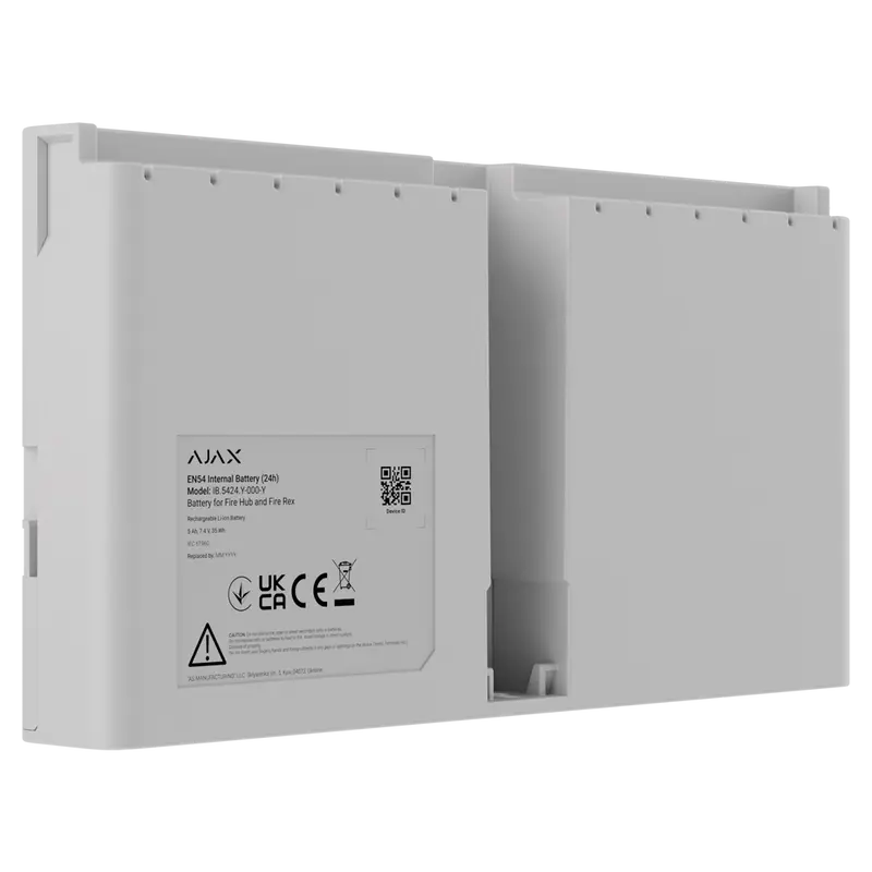 AJAX AJ-EN54-INTERNALBATTERY-24H-W - Batería Li-ion recargable (7.4 V/5 Ah) - Para AJ-EN54-FIREHUB y AJ-EN54-FIREREX - Duración 24h - Color blanco
