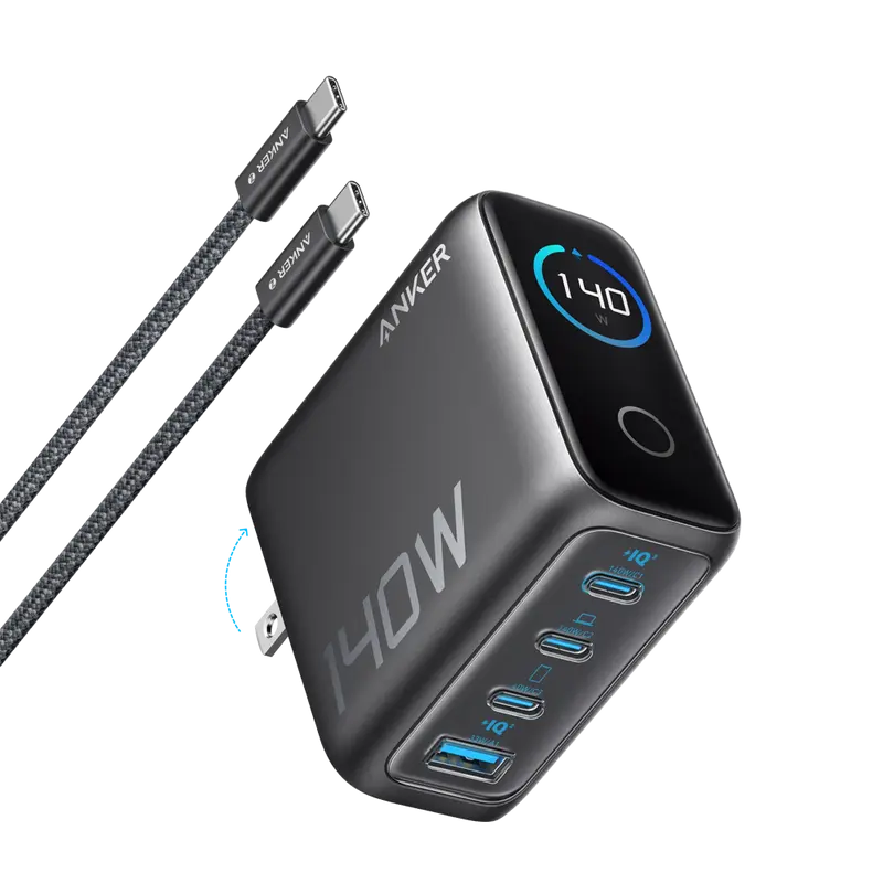 ANKER ANK-2697-140W1A3C-G - Cargador USB plegable - Potencia 140W - Display inteligente - Carga rápida - Tecnología GaN