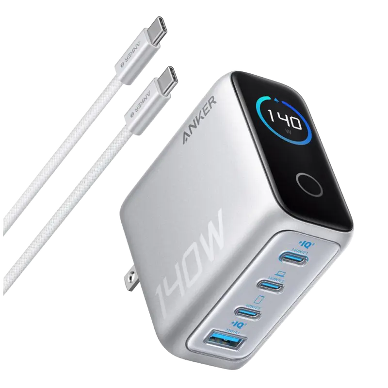 ANKER ANK-2697-140W1A3C-S - Cargador USB plegable - Potencia 140W - Display inteligente - Carga rápida - Tecnología GaN