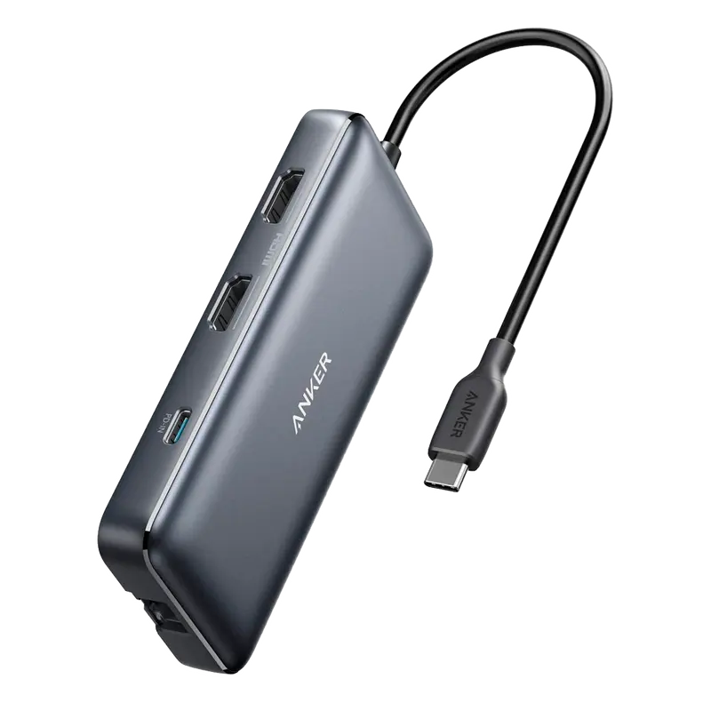 ANKER ANK-POWEREXPAND-8-IN-1-G - Hub USB-C 8 en 1 de Anker - 2xUSB-A 3.0, USB-C - 2xHDMI, Ethernet - Lector de tarjetas microSD y SD