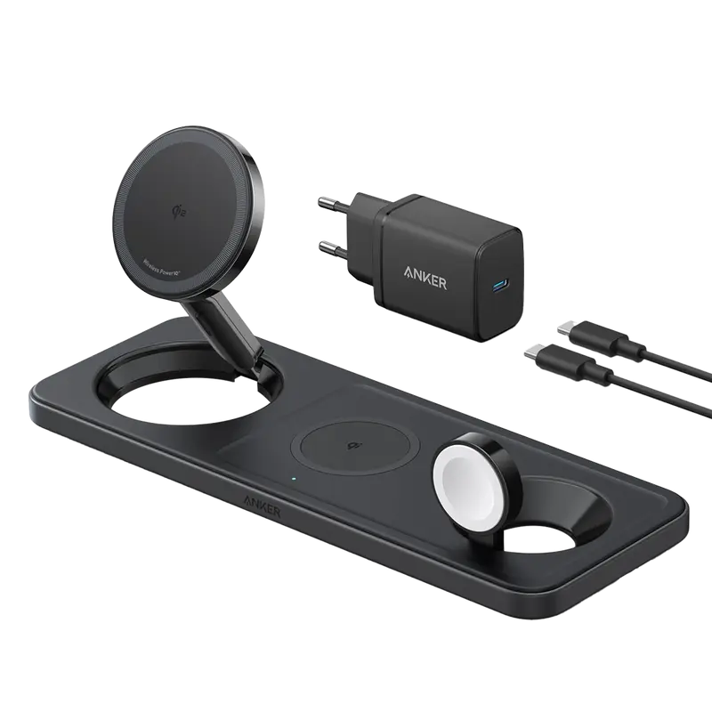 ANKER ANK-PWCHARGER-3-IN-1-B - Cargador inalámbrico 3 en 1 Anker - Tecnología MagGo - Carga rápida