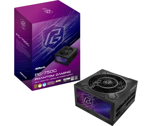 ASRock FUENTE ALIMENTACION ASROCK PG-750G,PSU,750W,80 PLUS GOLD/A,135MM,MODULAR,PCI-E 5.1 (12+4pin)x1,PCI-E (6+2 pin)x3,SATA (5 pin)x9