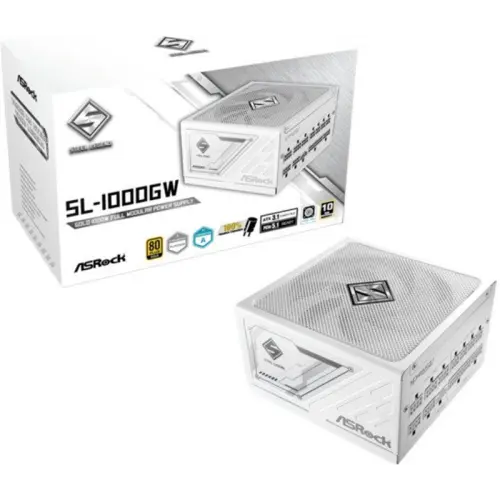 ASRock FUENTE ALIMENTACION ASROCK SL-1000GW,PSU,1000W,80 PLUS GOLD,135MM,MODULAR,PCI-E 5.1 (12+4pin)x1,PCI-E (6+2 pin)x3,SATA (5 pin)x9 (BLANCA)