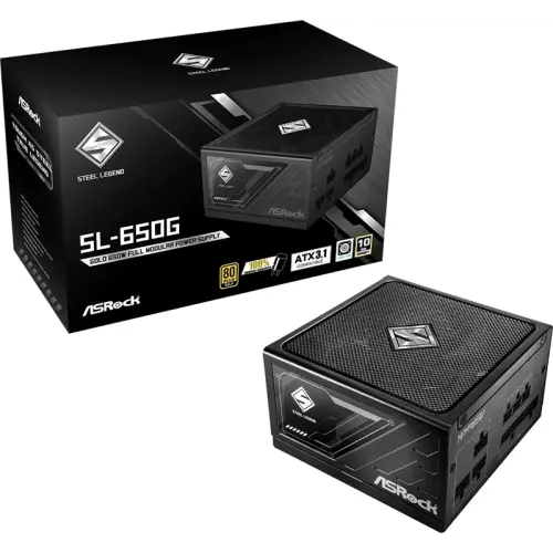 ASRock FUENTE ALIMENTACION ASROCK SL-650G,PSU,650W,80 PLUS GOLD,135MM,MODULAR,PCI-E 5.1 (12+4pin)x1,PCI-E (6+2 pin)x3,SATA (5 pin)x9