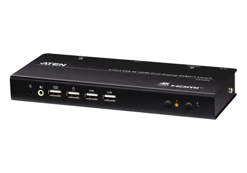 ATEN Conmutador KVMP de doble monitor con 2 puertos USB 4K HDMI (cables incluidos)