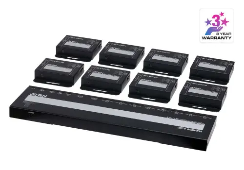 ATEN DISTRIBUIDOR / SPLITTER HDMI 4K SOBRE CAT 6 DE 8 PUERTOS EN KIT, CON 8 RECEPTORES, SALIDA HDMI LOCAL Y POC (VS1828KIT-AT-G)