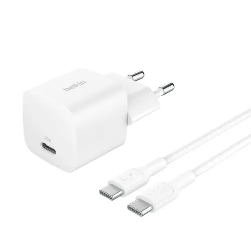 BELKIN 25W USBC PD WALL CHARGER & 1M PVC C-C, WHT