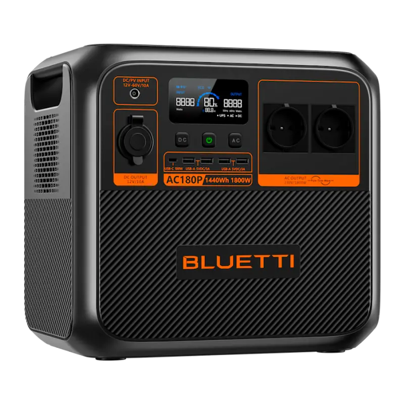 BLUETTI BL-AC180P - Batería portátil - Gran capacidad 1440Wh (36Ah) - Potencia salida 1800W - Salidas y formas de recarga múltiples