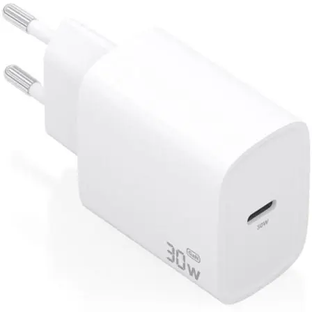 Cargador de Pared GaN Aisens A110-0950/ 1xUSB Tipo-C/ 30W/ Blanco