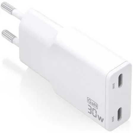 Cargador de Pared GaN Aisens ASCH-30W2P048-W/ 2xUSB Tipo-C/ 30W/ Blanco