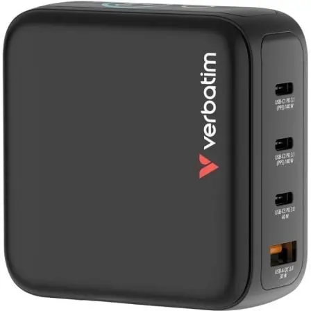 Cargador de Pared Universal GaN para Viaje Verbatim Mini GaN Charger Con Pantalla/ 3xUSB Tipo-C/ 1xUSB/ 140W