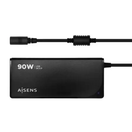 Cargador de Portatil Aisens ASLC-90WAUTO-BK/ 90W/ Automatico/ 12 Conectores/ Voltaje 15-20V/ 1 USB QC3.0
