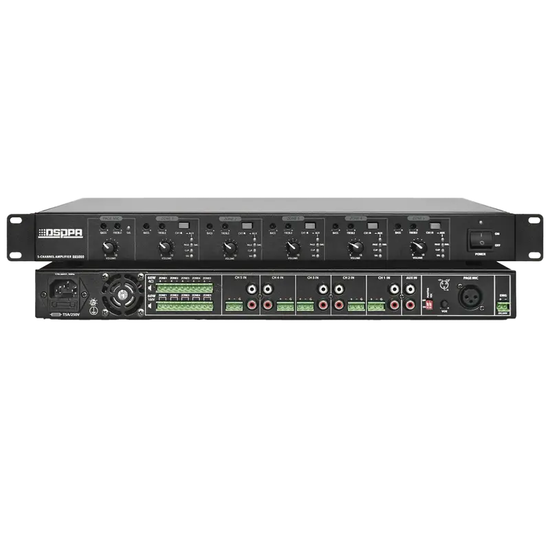 DSPPA-DA5060 - Amplificador mezclador - 5 canales - Potencia de 5x60W - Amplificación 100V - Baja impedancia 4-16Ω