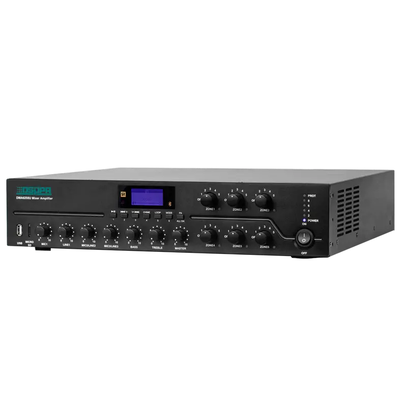 DSPPA-DMA6250U - Mini mezclador digital - Amplificador 100V - Reproductor USB / Radio FM / Blutooth - Potencia nominal 250W