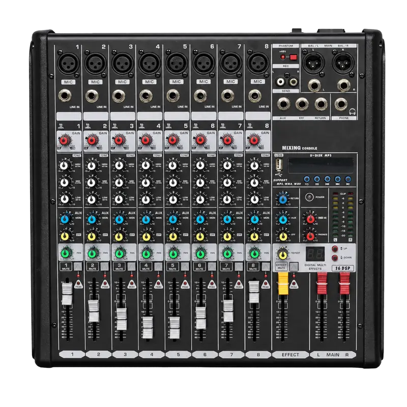 DSPPA-DMX08 - Mezclador profesional analógico DSPPA - 8 entradas Mic XLR balanceadas - Bus estéreo - 2 AUX - DSP integrado