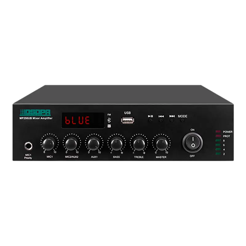 DSPPA-MP250UB - Amplificador mezclador DSPPA - Línea 70V/100V y baja impedancia - 1 x 250W - 2 Mic 2 Phantom - 2 Aux - EMC Emergencia