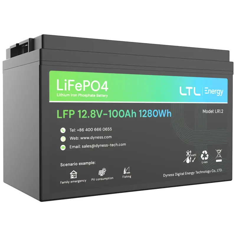DYNESS DY-AR-1200 - Batería estacionaria - Capacidad 1280Wh - LiFePO4 12V / 100Ah - 3000 ciclos de vida - Hasta 16 unidades en paralelo - IP 65