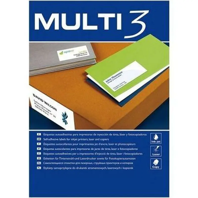 Etiquetas para Impresora MULTI 3 Blanco Recto 100 Hojas 199,6 x 144,5 mm