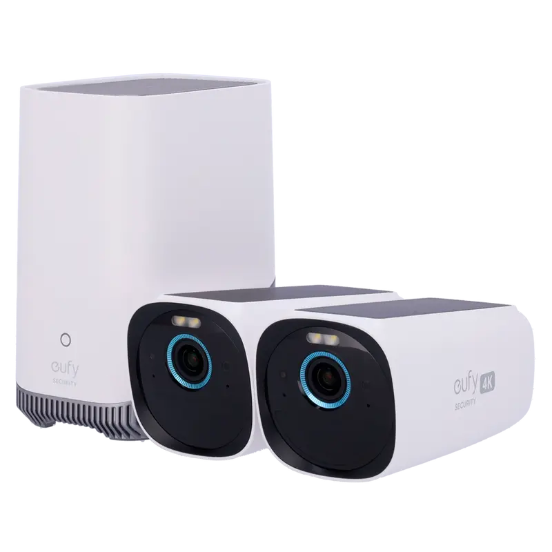 EUFY-CAM3-S330 - Kit 2 Cámaras 4K solar + 1 HomeBase 3 - Detección Humanos, mascotas y vehículos - HomeBase WiFi con sirena