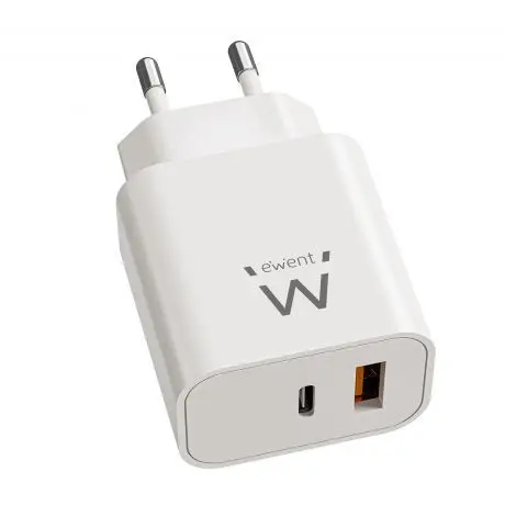 Ewent Cargador Rápido GaN de 20W USB-C PD y USB-A QC, Diseño Compacto