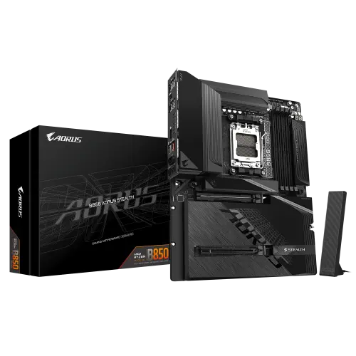 GIGABYTE B850 AORUS STEALTH Placa Base – CPUs AMD Ryzen Serie 9000, VRM digital de 14+2+2 fases, hasta 8200 MHz DDR5 (O.C.), 2× M.2