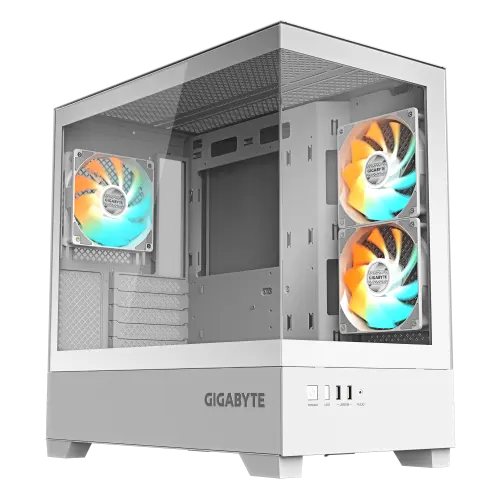 GIGABYTE C201 PANORAMIC ICE Caja para PC – Torre media, m-ATX, compatible con radiador de 360 mm, 3 ventiladores preinstalados, USB 3.0