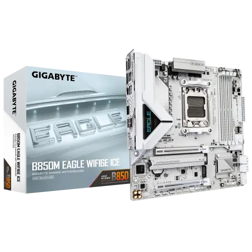 Gigabyte PLACA GIGABYTE B850M EAGLE WIFI6E ICE (BLANCO),AMD,AM5,B850,4DDR5,256GB,1HDMI+1DP,4SATA3+3M.2,GBELAN+WIFI6E+BT5.3,4USB3.2,MATX
