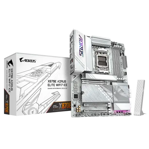 Gigabyte PLACA GIGABYTE X870E A ELITE WIFI7 ICE (BLANCO),AMD,AM5,X870E,4DDR5,256GB,1HDMI+1FHDMI+2USB4,4SATA3+4M.2,2.5GBLAN+WIFI7+BT5.4,6USB3.2+TB,ATX