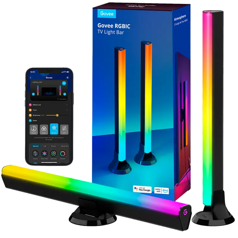 GOVEE GV-BARS-H6046-TV-45 - Accesorios TV - Barras de luz LED - Wi-Fi 2.4 GHz + Bluetooth - Color segmentado RGBIC