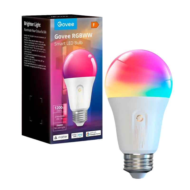 GOVEE GV-BULB-H6009-E27-1P-1200lm - Bombilla inteligente E27 Govee - Wi-Fi 2.4 GHz + Bluetooth - Color segmentado + Blanco cálido/frío