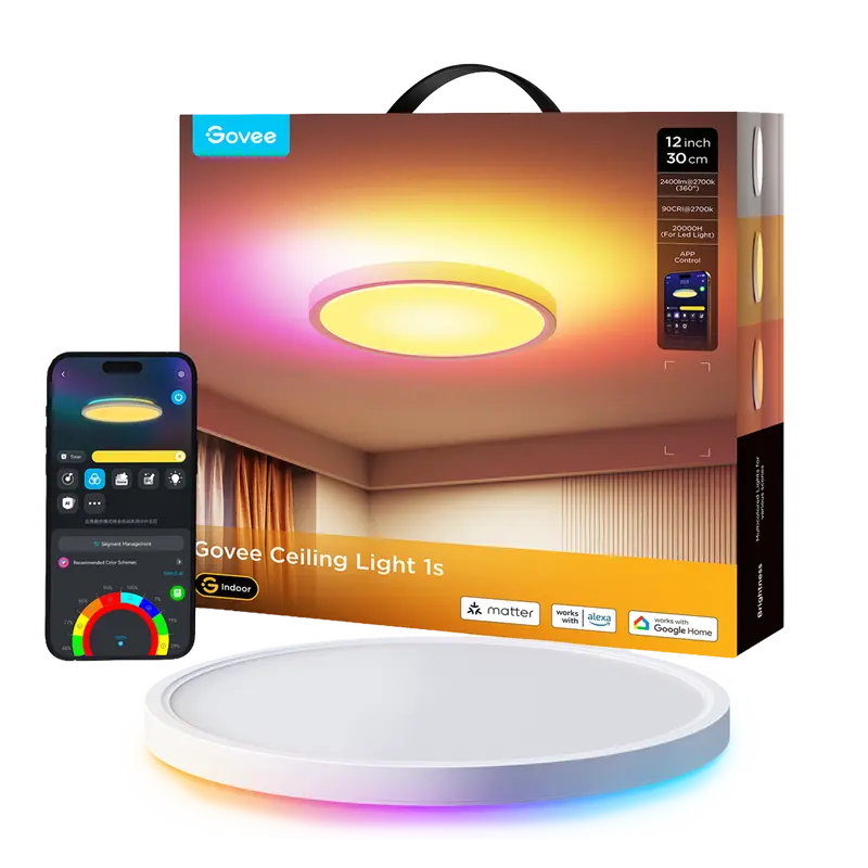 GOVEE GV-CEILING-H80A1-12IN-ROUND - Plafón Govee redondo doble LED - Wi-Fi 2.4 GHz + Bluetooth - Color segmentado + Blanco cálido/frío