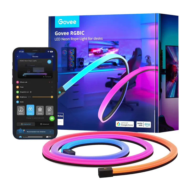 GOVEE GV-NEON-H61C3-3M-DESK - Govee Tira NEON inteligente para escritorios - Wi-Fi 2.4 GHz + Bluetooth - Color RGBIC segmentado / 3m