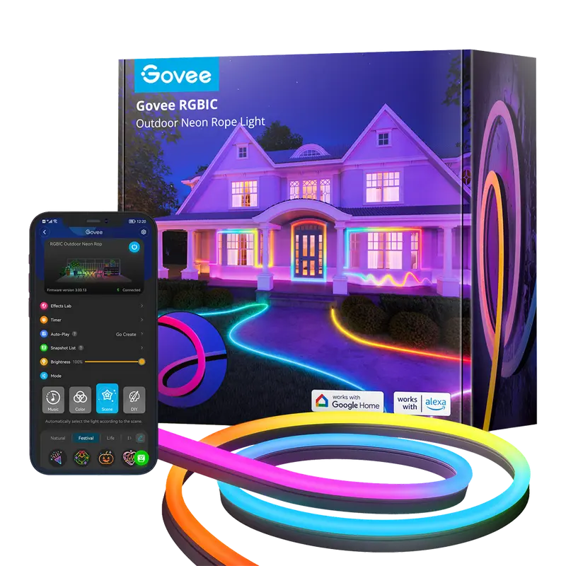 GOVEE GV-OUT-H61A8-NEON-10M - Govee Tira NEON inteligente 10m - Wi-Fi 2.4 GHz + Bluetooth - Color RGB segmentado - 1130 lúmenes