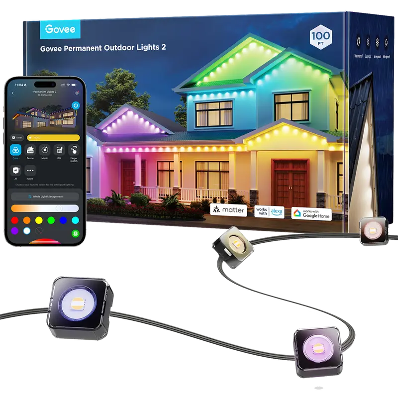 GOVEE GV-OUT-H705E-30M-PERMANENT2 - Govee Luces Exteriores Permanentes 2 - Wi-Fi 2.4 GHz + Bluetooth - Color segmentado + Blanco