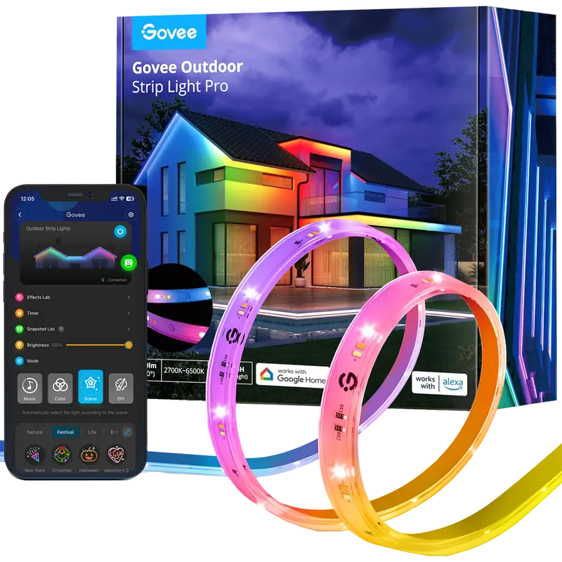 GOVEE GV-OUT-STRIP-H70A1-LIGHT-PRO-10M - Govee Tira LED Phantasy inteligente 10m - Wi-Fi 2.4 GHz + Bluetooth - Color RGBWW segmentado