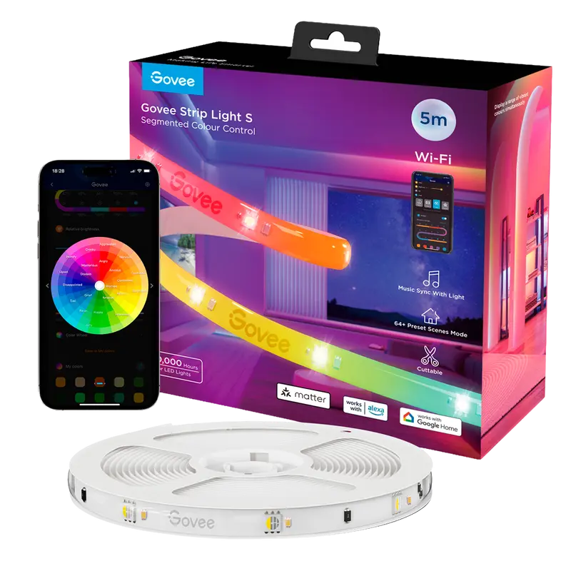 GOVEE GV-STRIP-H612A-5M-RGBIC-MATTER - Tira LED inteligente 5 m - Wi-Fi 2.4 GHz + Bluetooth - Color segmentado + Blanco
