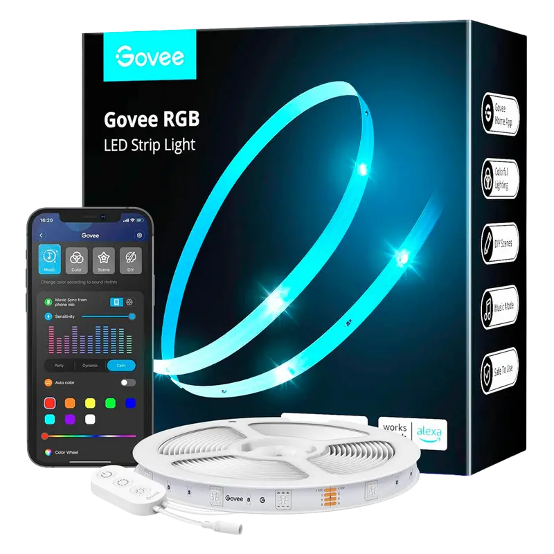 GOVEE GV-STRIP-H615A-5M-RGB-SMART - Govee Tira LED inteligente 5m - Wi-Fi 2.4 GHz + Bluetooth - Color RGB - 52 lúmenes/m / 90LEDs