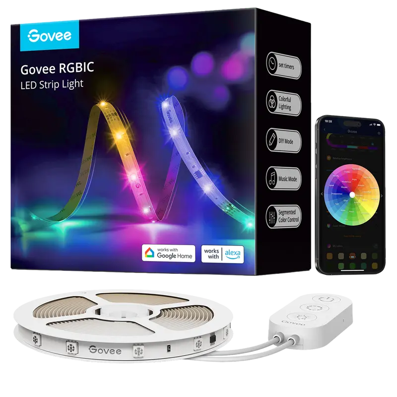 GOVEE GV-STRIP-H618A-5M-RGBIC-BASIC - Govee Tira LED inteligente 5m - Wi-Fi 2.4 GHz + Bluetooth - Color segmentado
