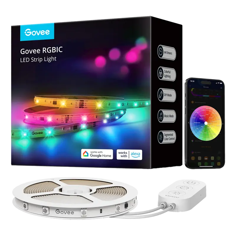 GOVEE GV-STRIP-H618C-10M-RGBIC-BASIC - Govee Tira LED inteligente 10m - Wi-Fi 2.4 GHz + Bluetooth - Color segmentado