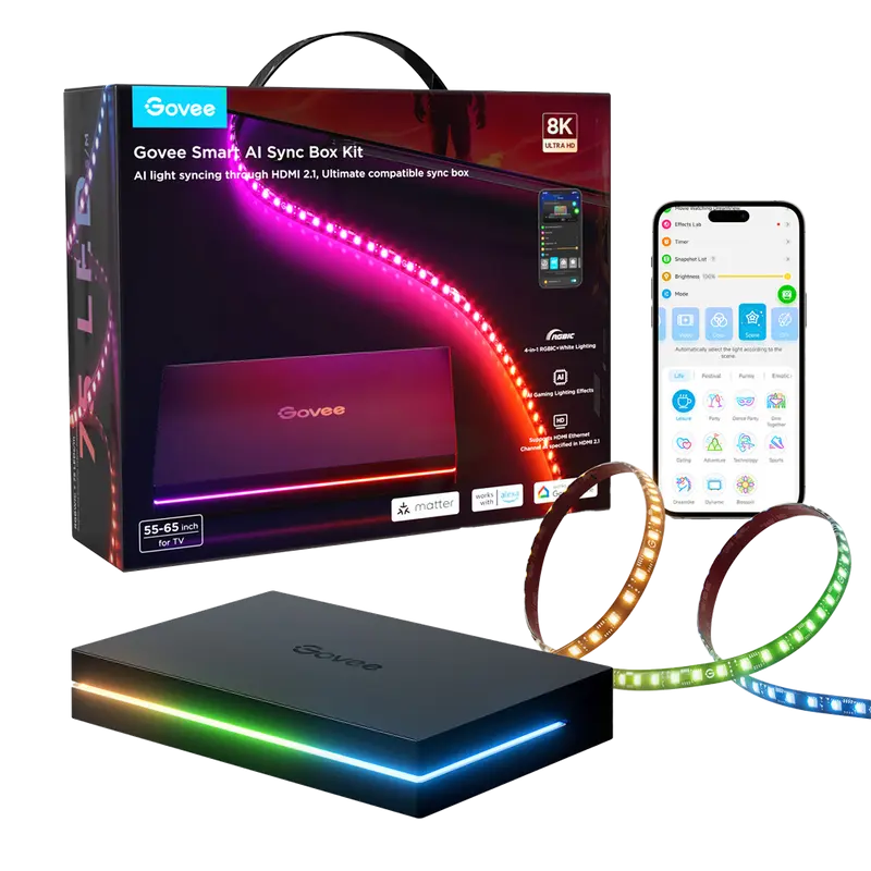 GOVEE GV-SYNC-H8604-AI-BOX2 - Retroiluminación de TV AI Sync Box 2 – Ultra Precisa - 2.4GHz / Bluetooth / HDMI 2.1 eARC