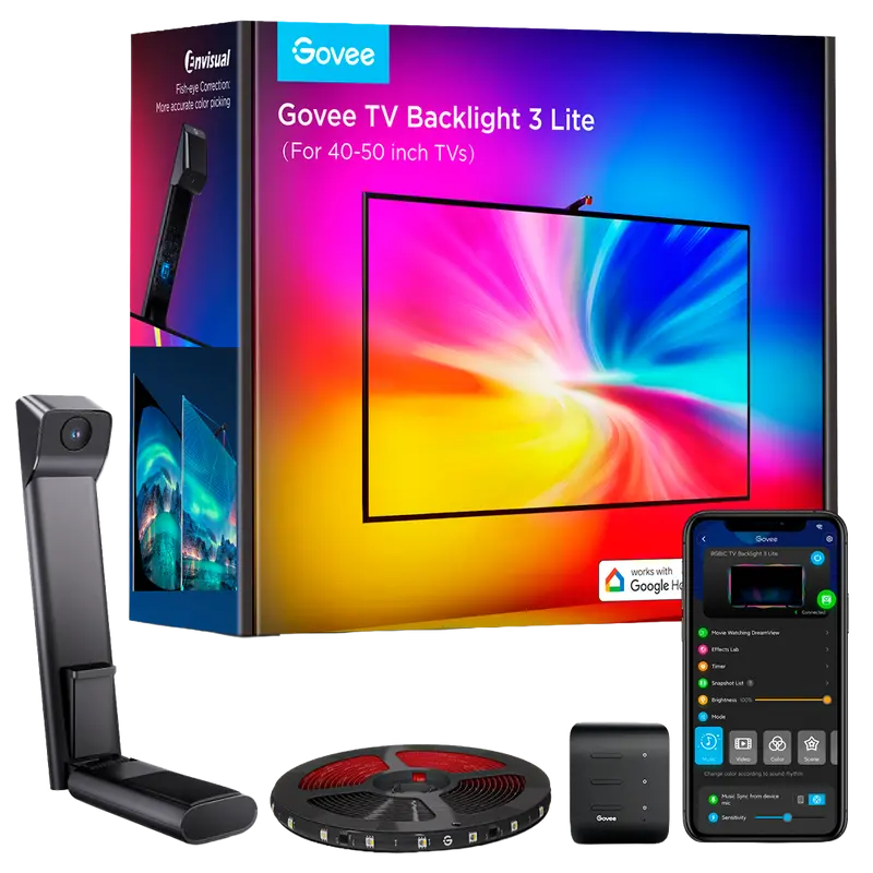 GOVEE GV-TV-H6097-3L-40 - Retroiluminación de TV 3 Lite - Wi-Fi 2.4 GHz + Bluetooth / Matter - Color segmentado + Blanco