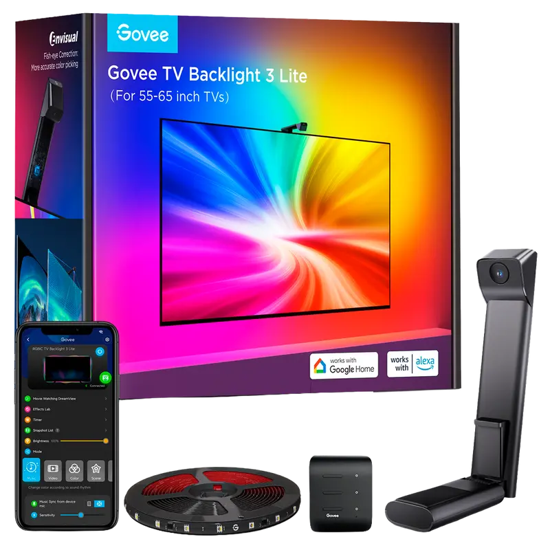 GOVEE GV-TV-H6099-3L-55 - Retroiluminación de TV 3 Lite - Wi-Fi 2.4 GHz + Bluetooth / Matter - Color segmentado + Blanco