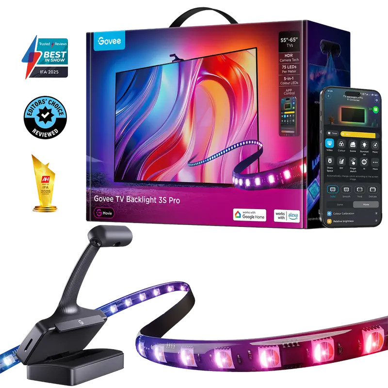 GOVEE GV-TV-R2A80-3PRO-55 - Retroiluminación de TV 3 Pro – Triple Lente - Wi-Fi 2.4 GHz + Bluetooth
