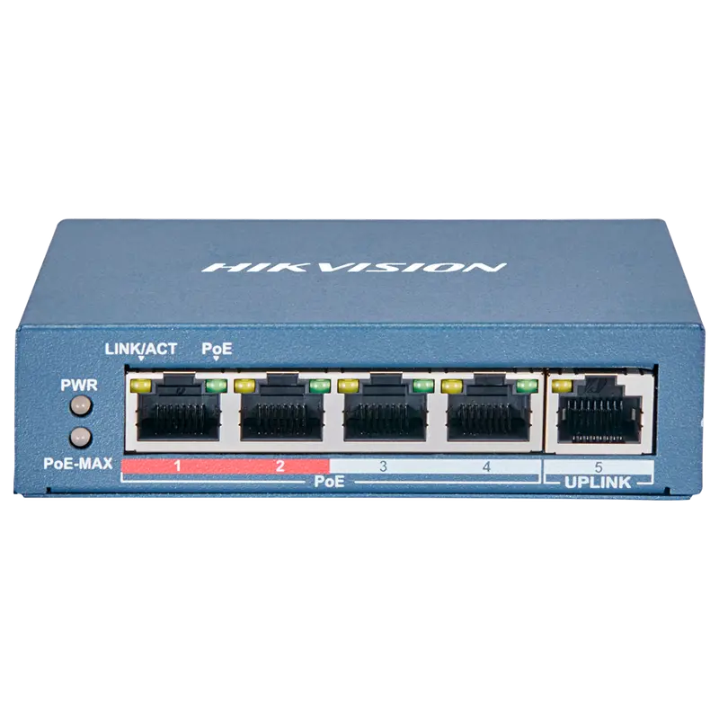HIKVISION DS-3E0105P-E(B) - Switch de sobremesa Hikvision - 4 puertos PoE + 1 puerto Uplink (RJ45) - Velocidad 10/100 Mbps