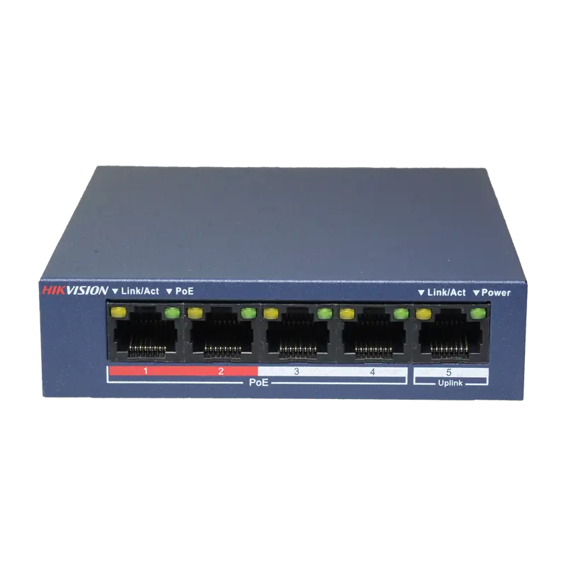 HIKVISION DS-3E0105P-E/M(B) - Switch de sobremesa Hikvision - 4 puertos PoE + 1 puerto Uplink (RJ45) - Velocidad 10/100 Mbps