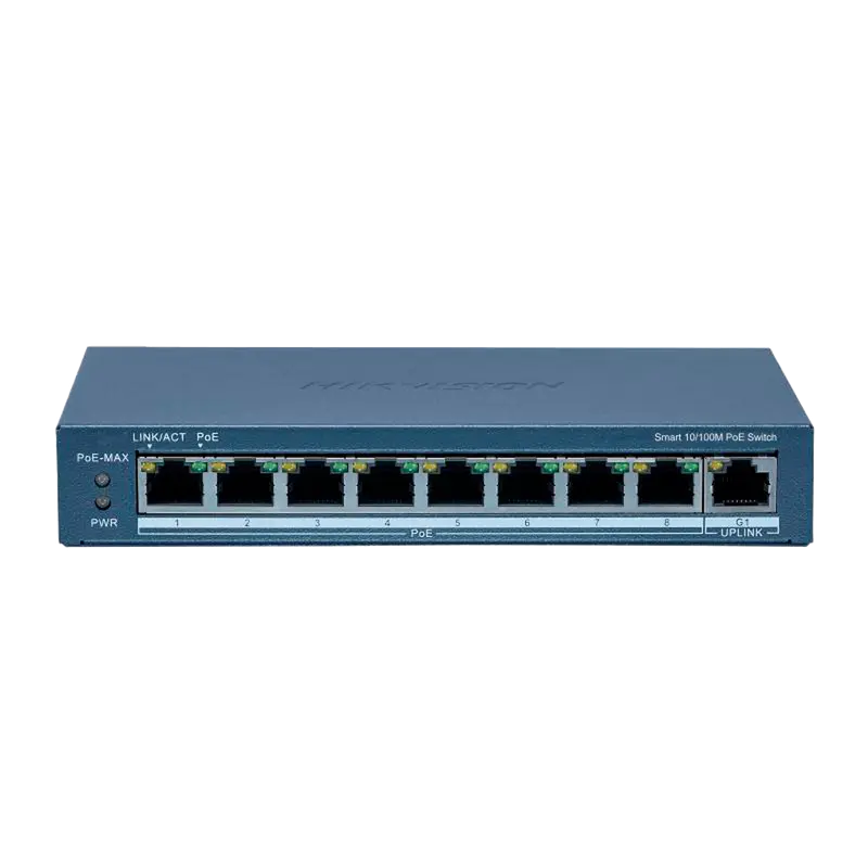 HIKVISION DS-3E1309P-EI(B) - Hikvision Switch PoE Gestionable - 8 Puertos PoE 802.3af/at + 1 Uplink