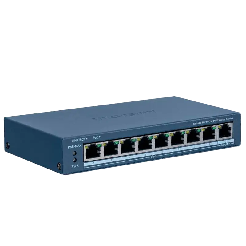 HIKVISION DS-3E1309P-EI/M - Hikvision Switch PoE Gestionable - 8 Puertos PoE 802.3af/at + 1 Uplink