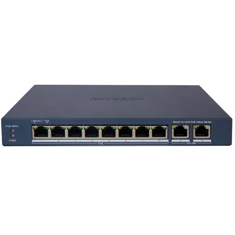 HIKVISION DS-3E1310P-EI/M - Hikvision Switch PoE Gestionable - 8 Puertos PoE 802.3af/at + 2 Uplinks
