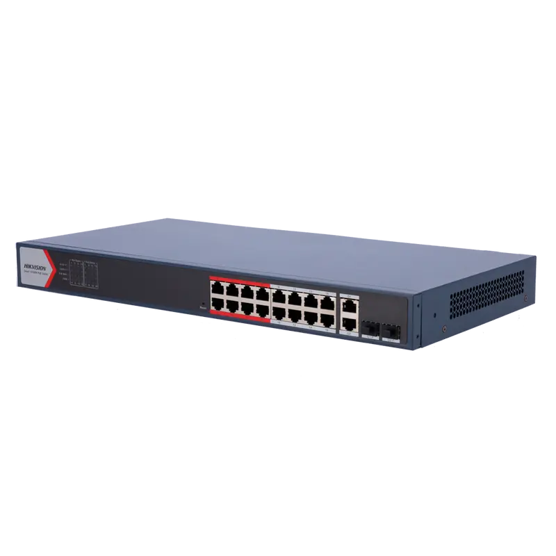 HIKVISION DS-3E1318P-EI(B) - Hikvision Switch PoE Gestionable - 16 Puertos PoE 802.3af/at + 2 Combos Gigabit
