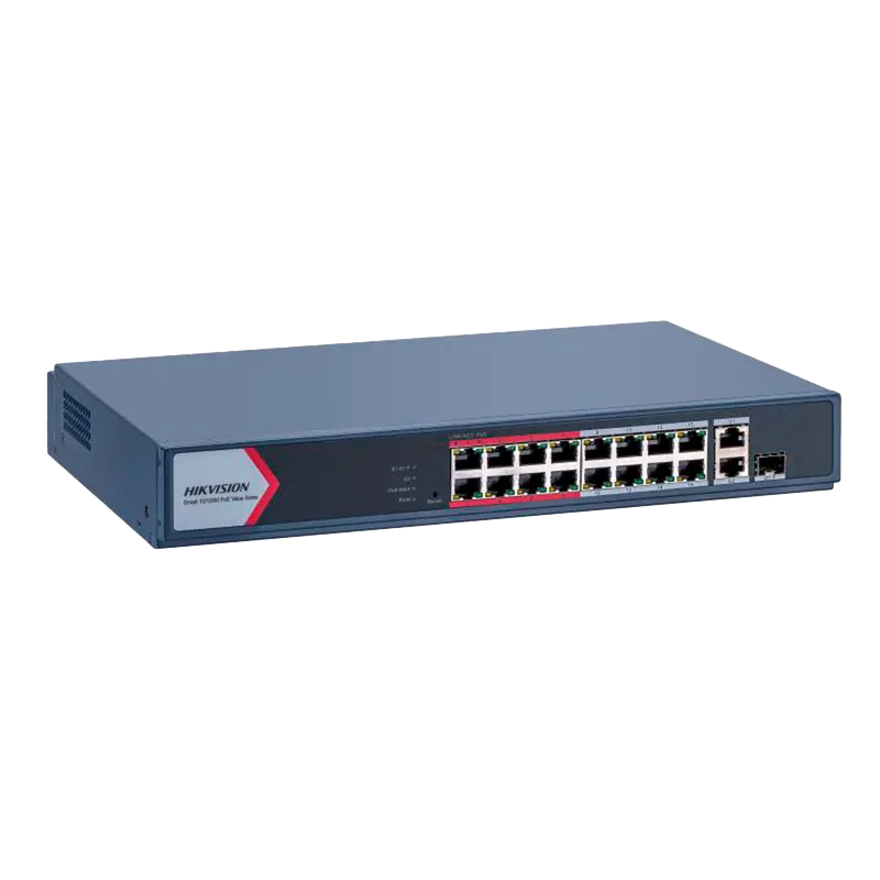 HIKVISION DS-3E1318P-EI/M - Hikvision Switch PoE Gestionable - 16 Puertos PoE 802.3af/at + 2 Uplinks Gigabit